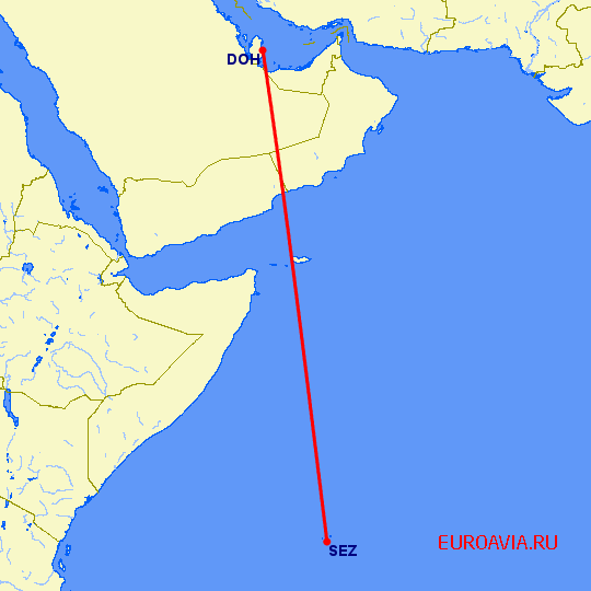 перелет Остров Махе — Доха на карте