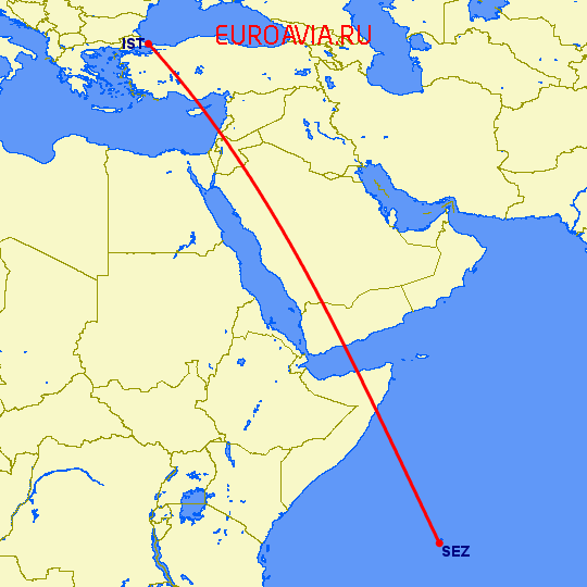 перелет Остров Махе — Стамбул на карте