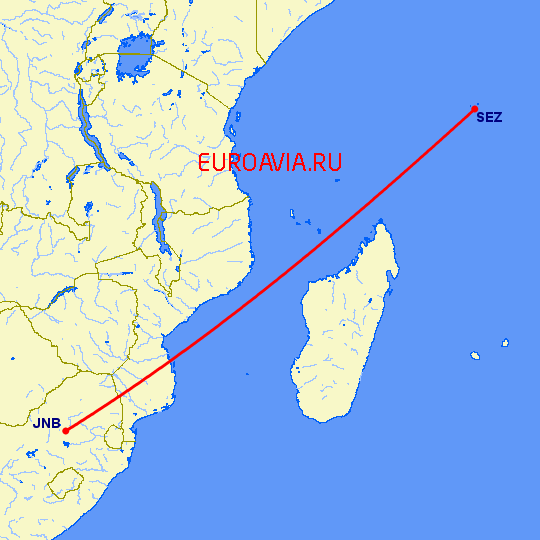 перелет Остров Махе — Йоханнесбург на карте