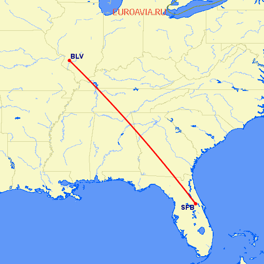 перелет Sanford — Белльвиль на карте