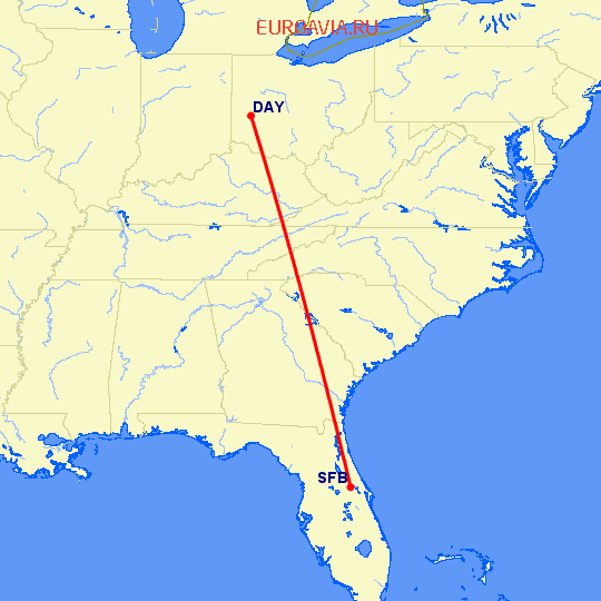 перелет Sanford — Дейтон на карте