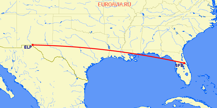 перелет Sanford — Эль Пасо на карте