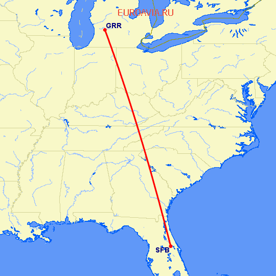 перелет Sanford — Гранд Рапидс на карте