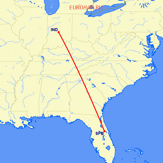 перелет Sanford — Индианаполис на карте