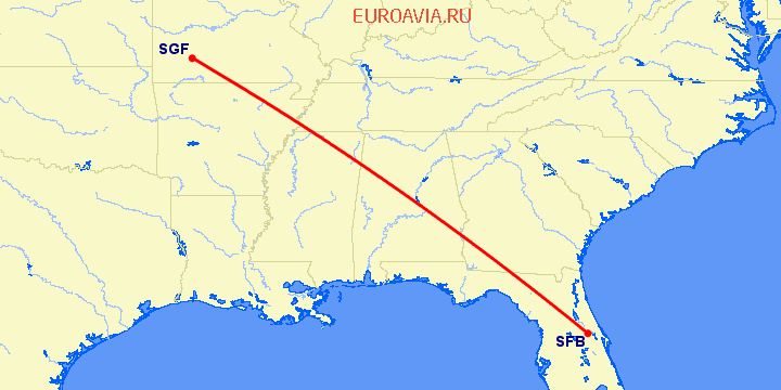 перелет Sanford — Спрингфилд на карте