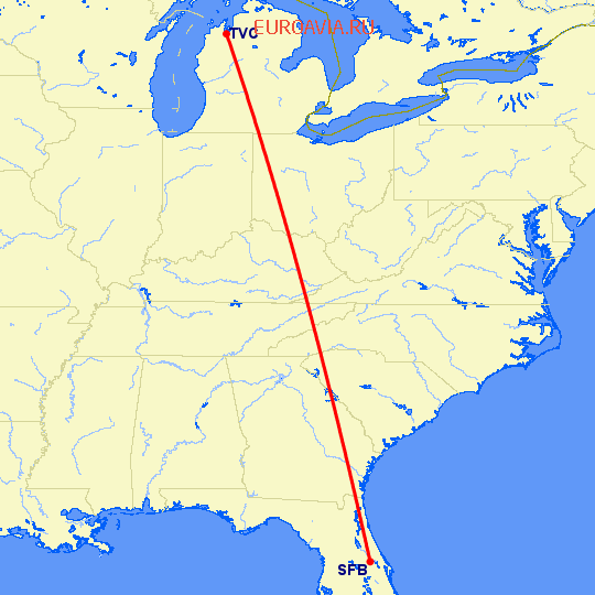 перелет Sanford — Траверс на карте