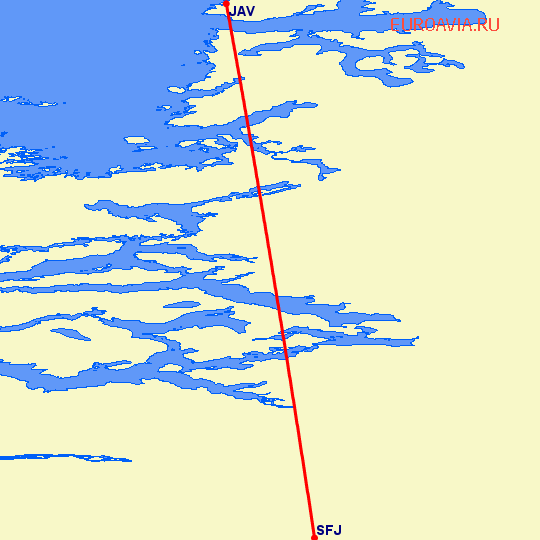 перелет Kangerlussuaq — Ilulissat на карте