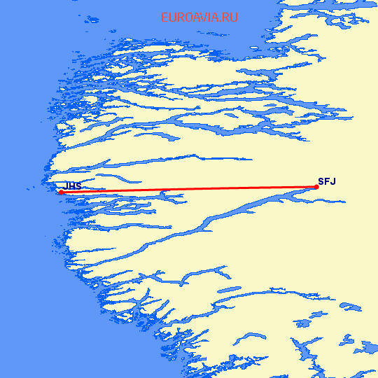 перелет Kangerlussuaq — Sisimiut на карте