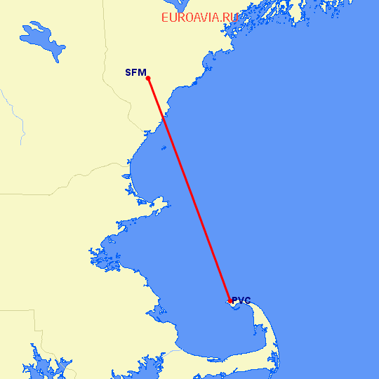 перелет Sanford — Provincetown на карте