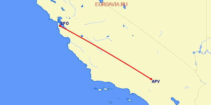 перелет Сан Франциско — Эппл Вэлли на карте