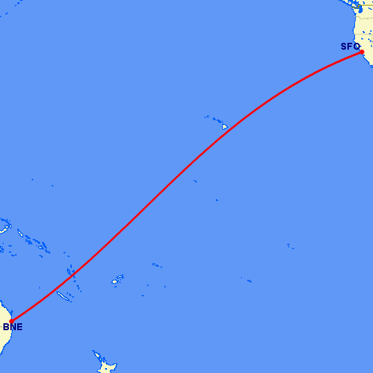 перелет Сан Франциско — Брисбен на карте
