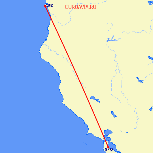 перелет Сан Франциско — Crescent City на карте