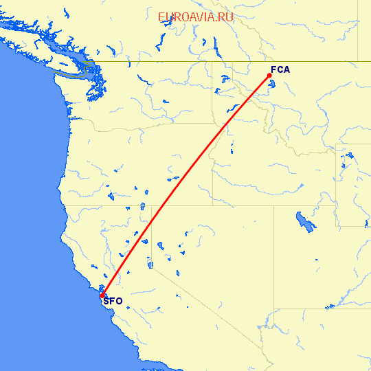 перелет Сан Франциско — Калиспелл на карте