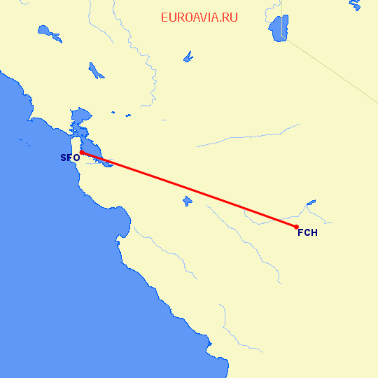 перелет Сан Франциско — Фресно на карте