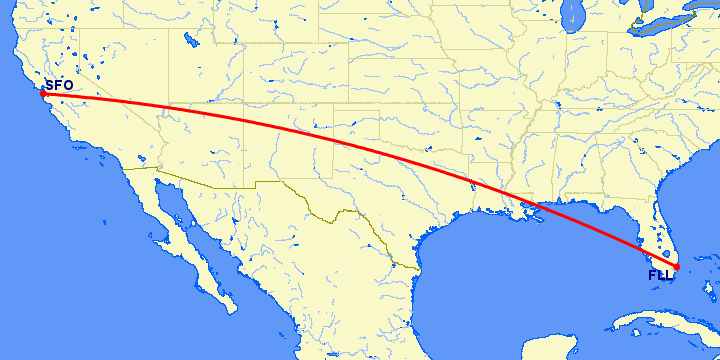 перелет Сан Франциско — Форт Лодердейл  на карте