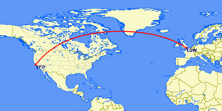 перелет Сан Франциско — Лондон на карте