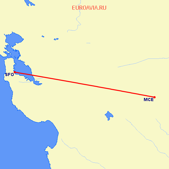 перелет Сан Франциско — Мерсед на карте