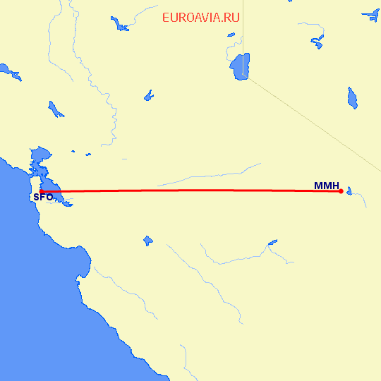 перелет Сан Франциско — Маммот Лейкс на карте