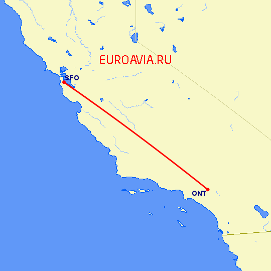 перелет Сан Франциско — Онтарио на карте