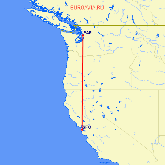 перелет Сан Франциско — Эверетт на карте