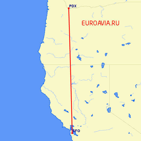 перелет Сан Франциско — Портленд на карте
