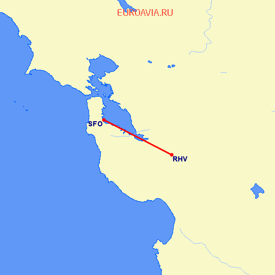 перелет Сан Франциско — Сан-Хосе на карте