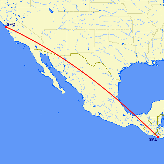 перелет Сан Франциско — Сан Сальвадор на карте