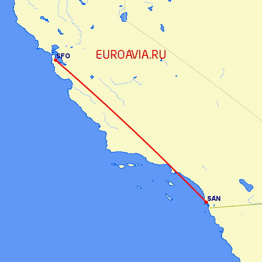 перелет Сан Франциско — Сан Диего на карте