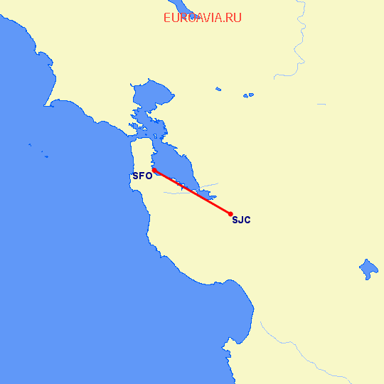 перелет Сан Франциско — Сан Хосе на карте
