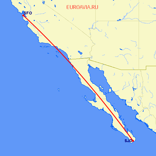 перелет Сан Франциско — San Jose Del Cabo на карте