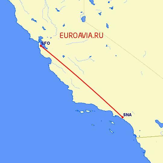 перелет Сан Франциско — Санта Ана на карте