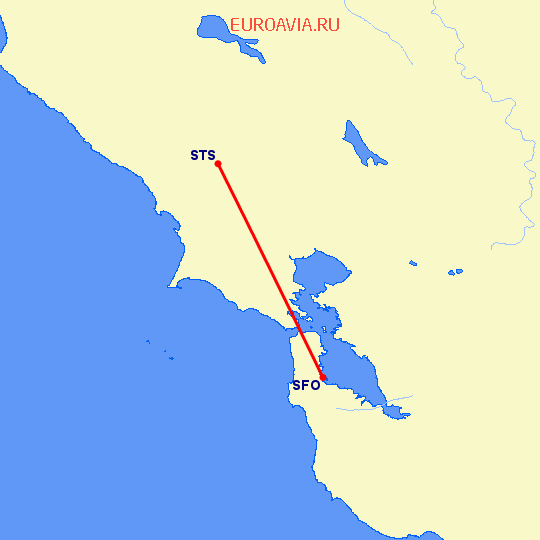 перелет Сан Франциско — Санта Роса на карте