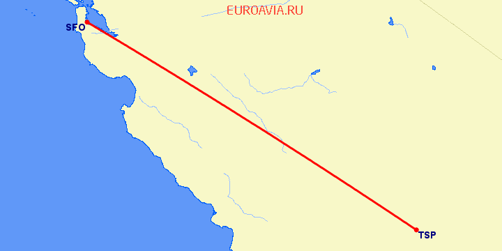 перелет Сан Франциско — Tehachapi, CA на карте
