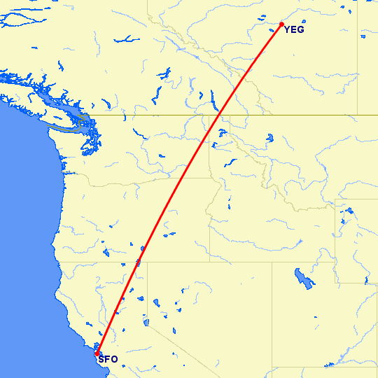 перелет Сан Франциско — Эдмонтон на карте