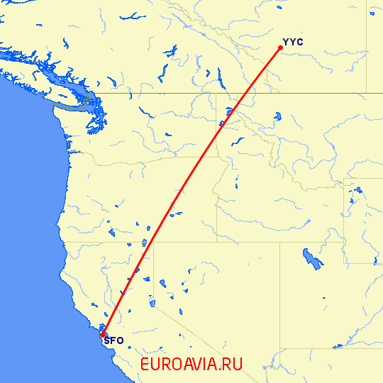 перелет Сан Франциско — Калгари на карте