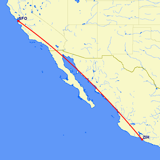 перелет Сан Франциско — Ихтапа Сихуатанех на карте