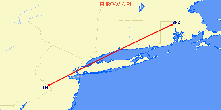перелет Pawtucket, RI — Trenton на карте