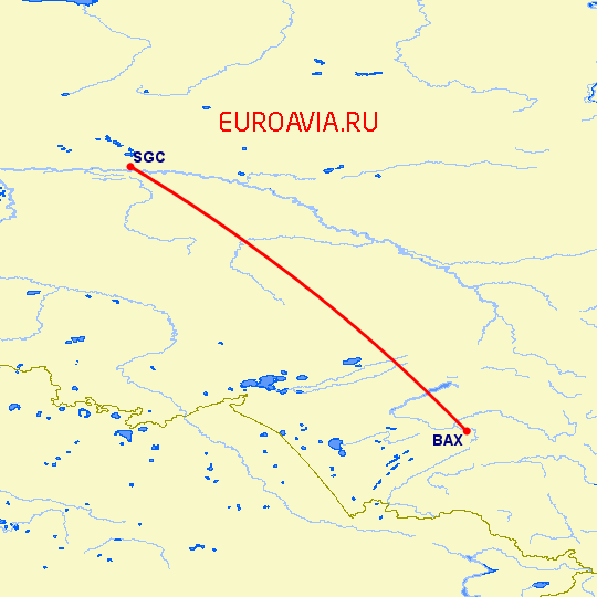 перелет Сургут — Барнаул на карте