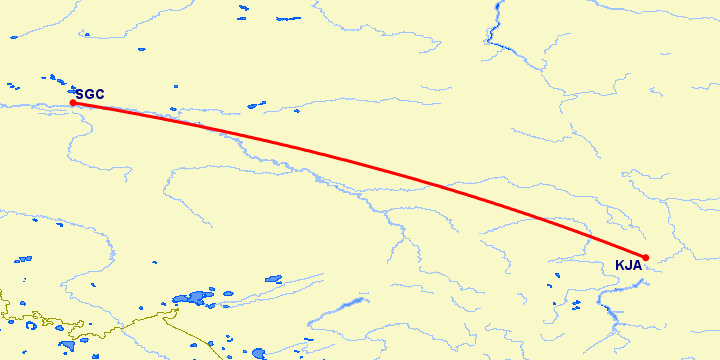 перелет Сургут — Красноярск на карте