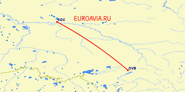 перелет Сургут — Новосибирск на карте
