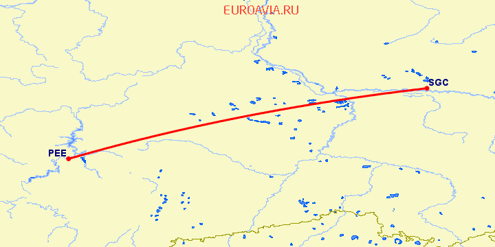 перелет Сургут — Пермь на карте