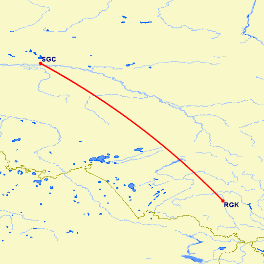 перелет Сургут — Горно-Алтайск на карте