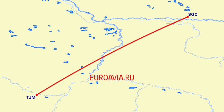 перелет Сургут — Тюмень на карте
