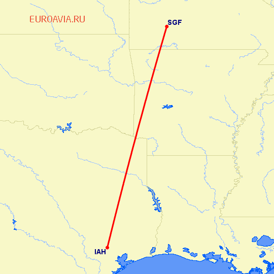 перелет Спрингфилд — Хьюстон на карте