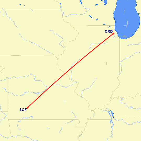 перелет Спрингфилд — Чикаго на карте
