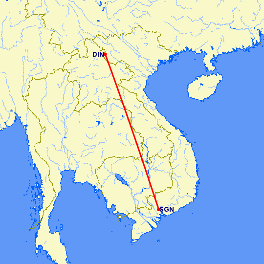 перелет Хошимин — Dien Bien Phu на карте