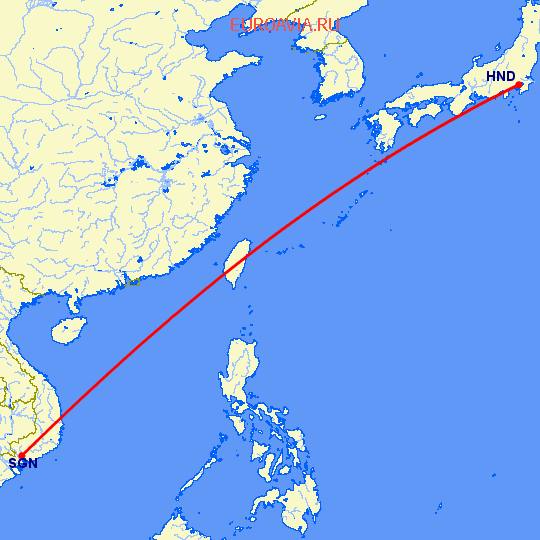 перелет Хошимин — Токио на карте