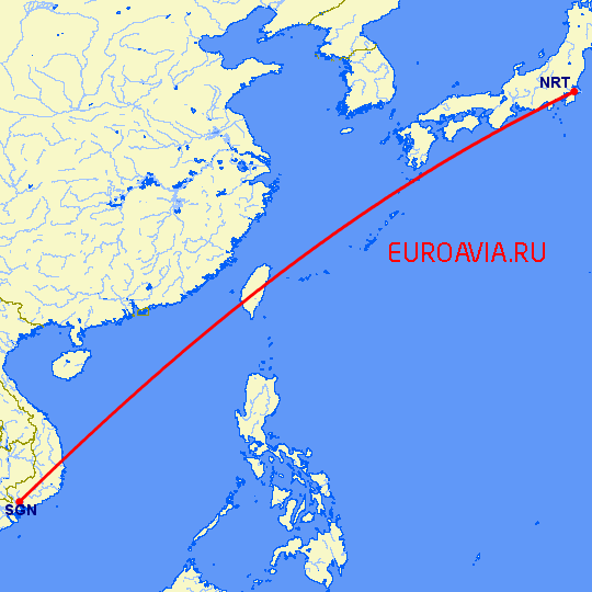 перелет Хошимин — Токио на карте
