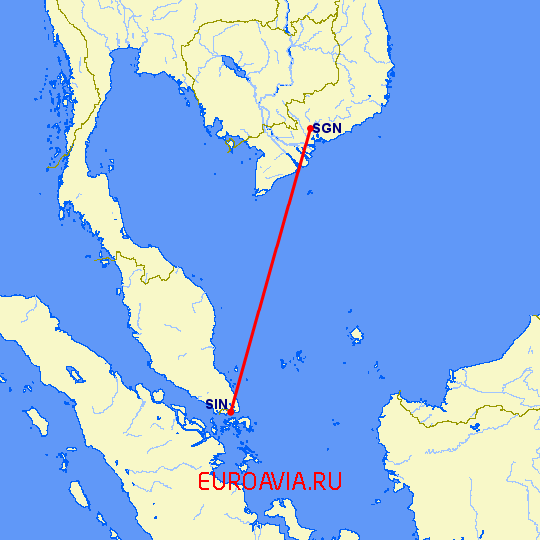 перелет Хошимин — Сингапур на карте