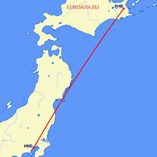 перелет Накасибецу — Токио на карте